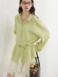Textured Striped Waist Shirt Long Sleeve Summer Blouse