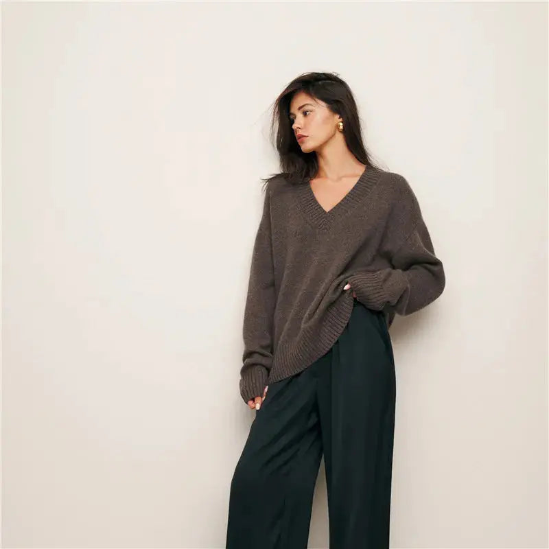 Solid Color Knitted Wool Sweater