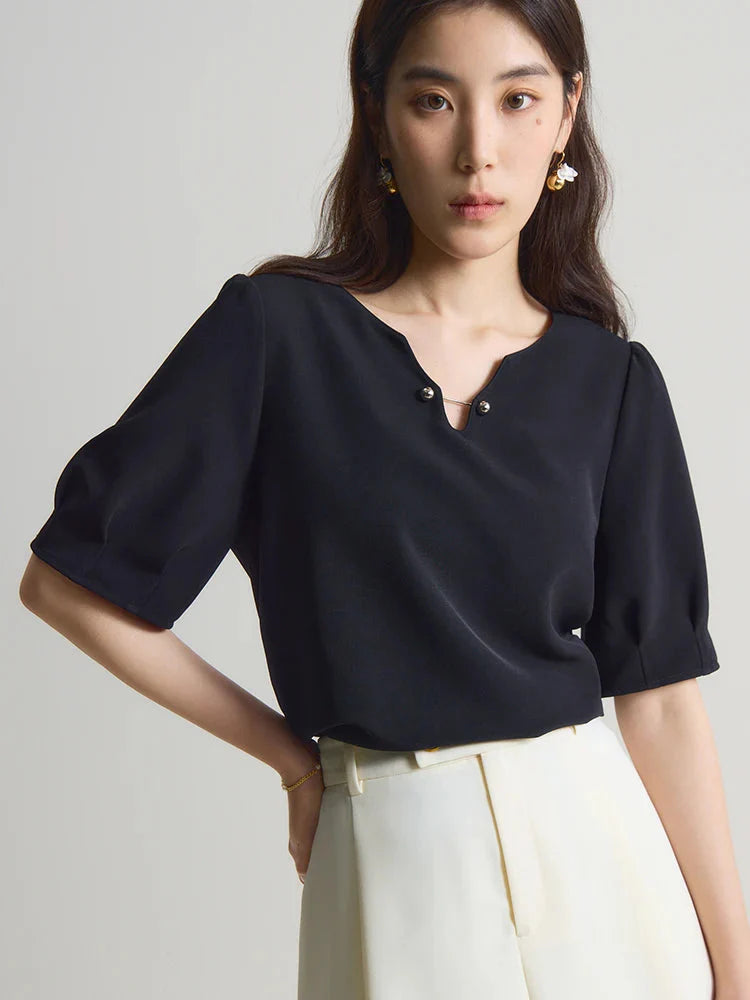Women’s V-Neck Chiffon Shirt Elegant Slimming Summer Top