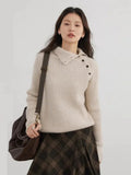 Slanted Collar Knit Sweater Loose Autumn Jumper
