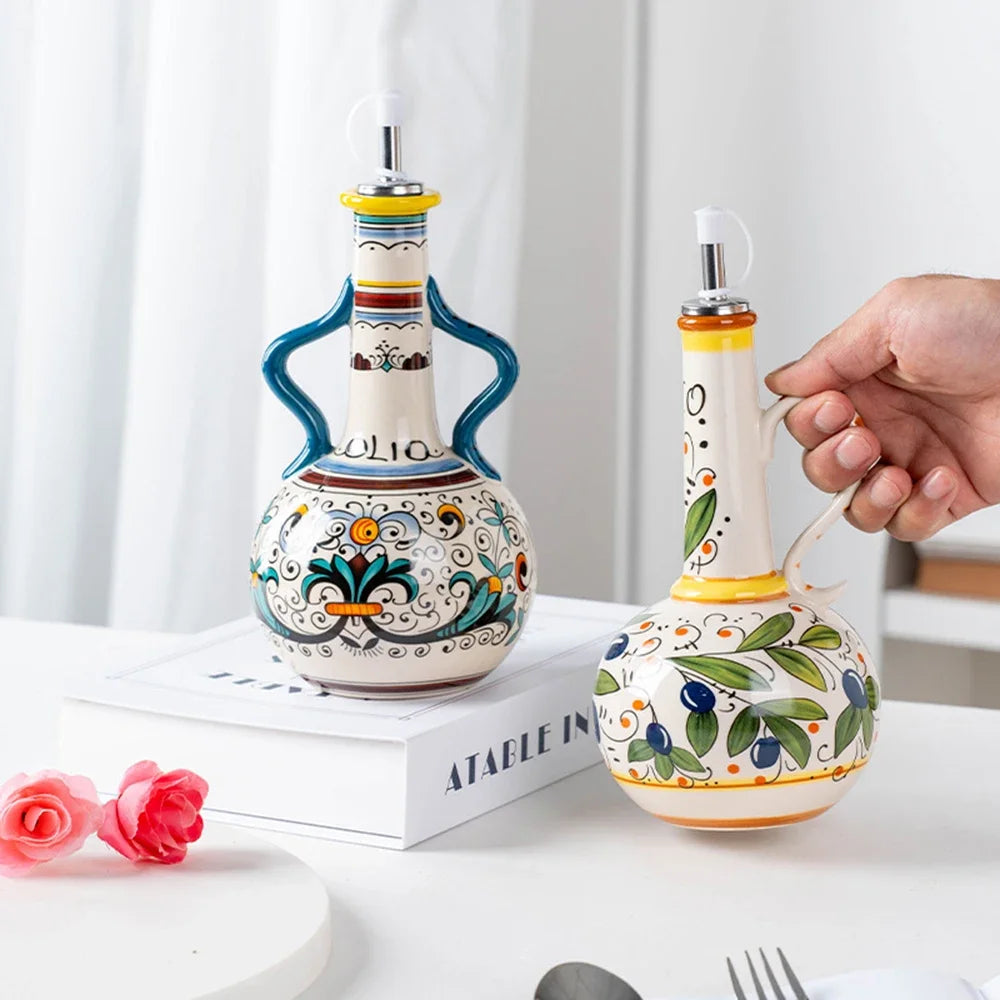Olio d'Oliva Hand-Painted Ceramic Oil Dispenser