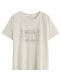 Vintage Beaded T-Shirt Casual Round Neck Top