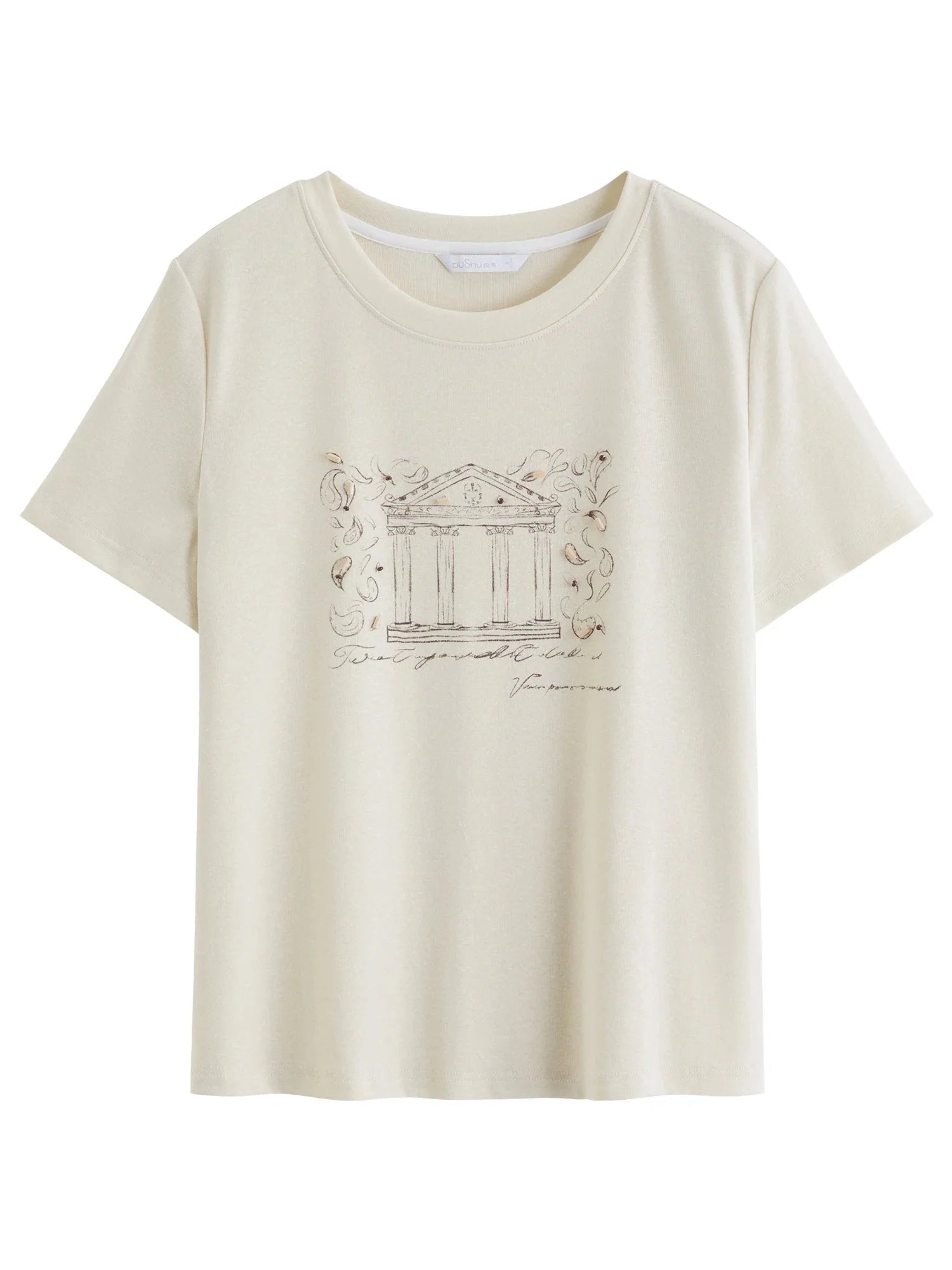 Vintage Beaded T-Shirt Casual Round Neck Top