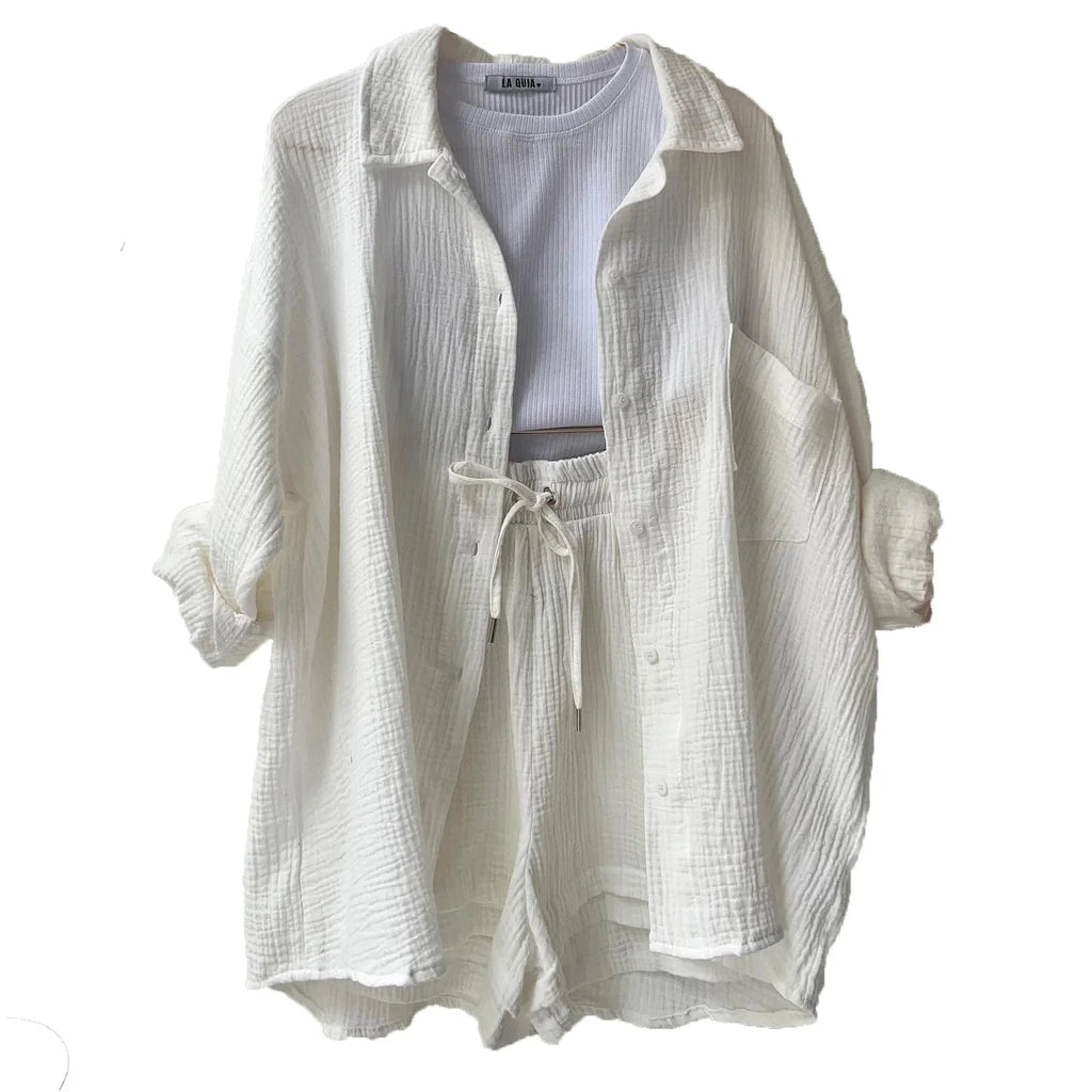 Women’s 2-Piece Cotton Gauze Pajama Set Summer Sleepwear