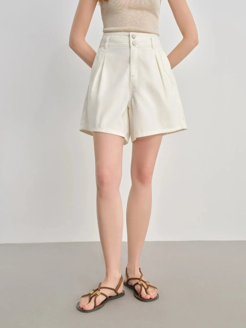 Plus Size High-Waist Pleated Denim Shorts