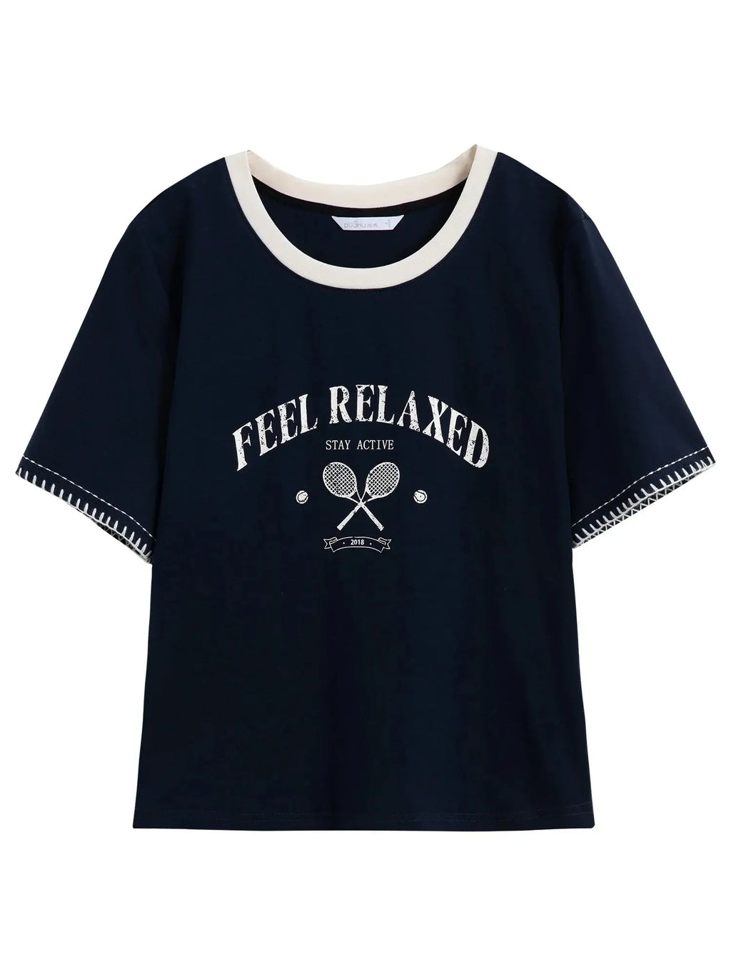 Women's Summer Contrast-Stitch Cotton Tee