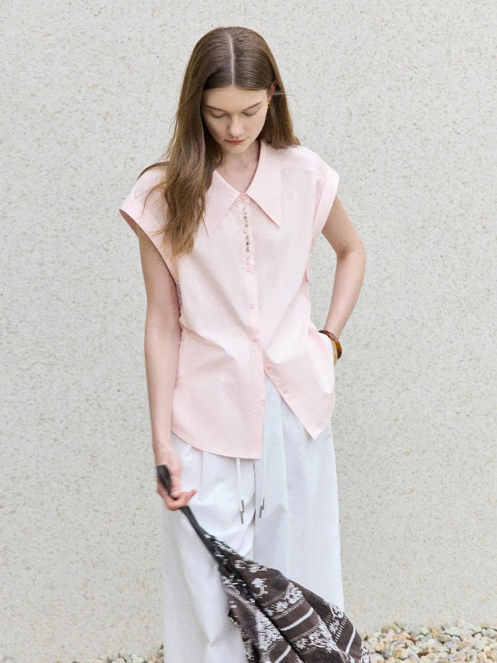 Chic French Style Pink Minimalist Temperament Shirt