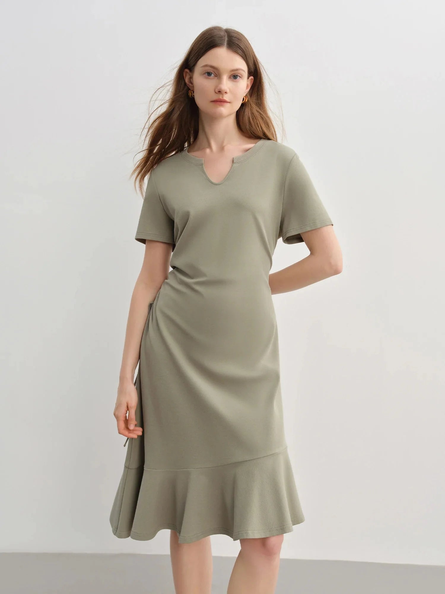 Drawstring A-Line Midi Dress Casual Summer Elegance