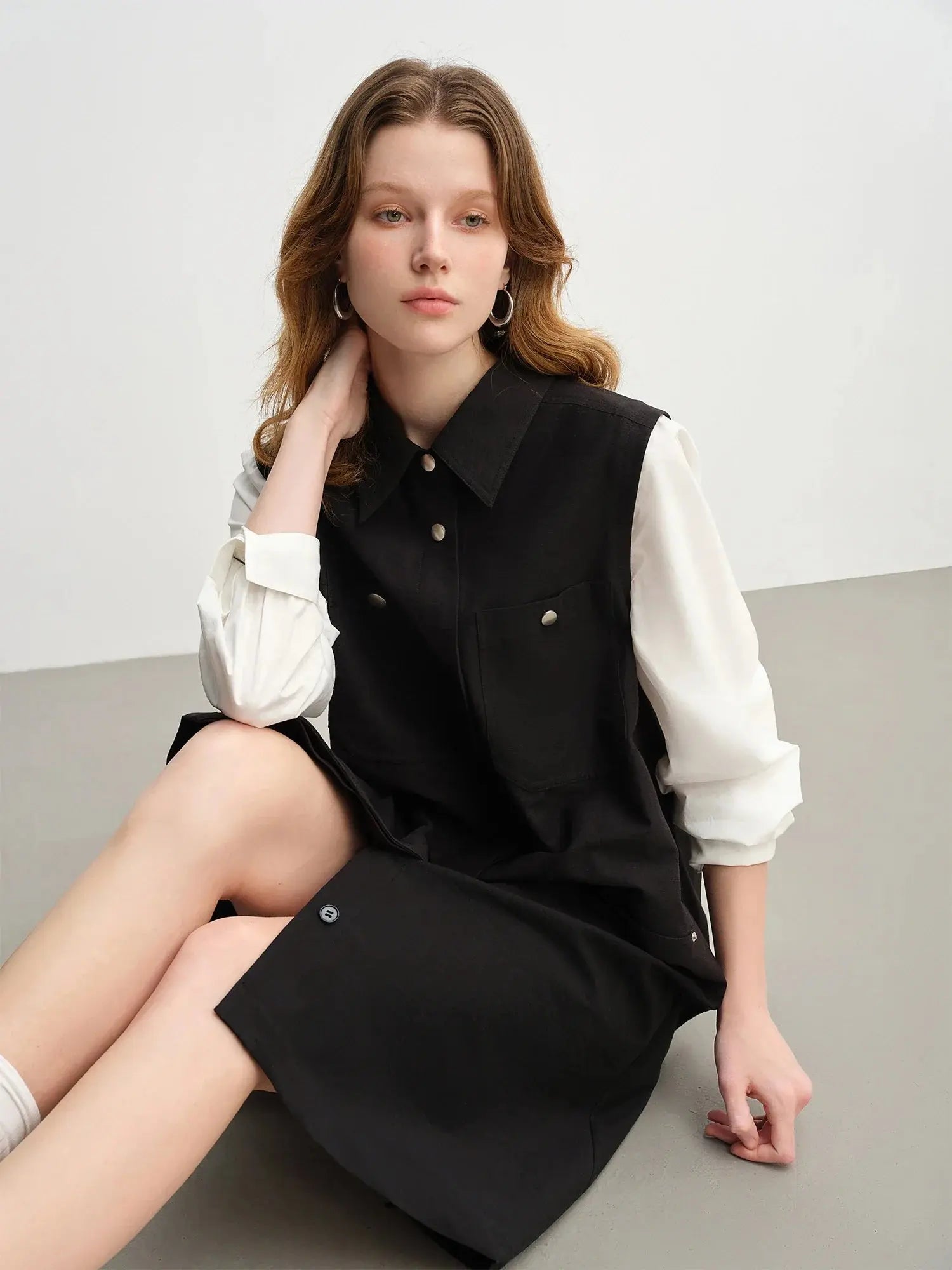 Plus Size Mock Layer Color Block Work Dress
