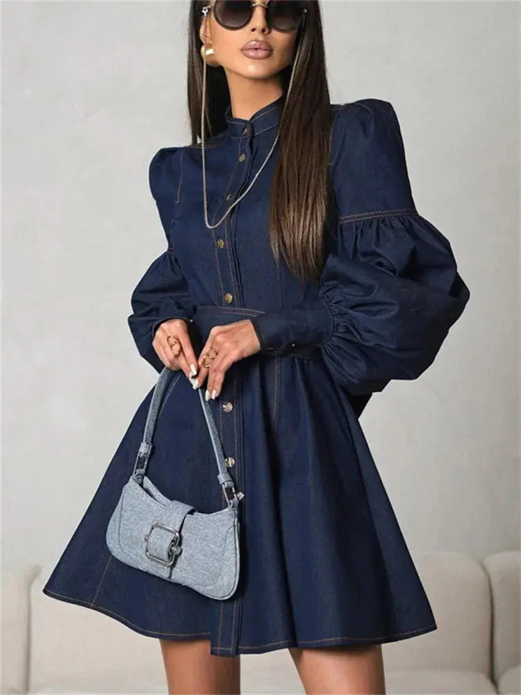Lace-Up Patchwork Denim Mini Dress