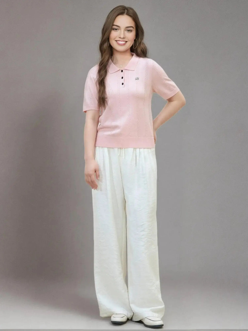 Plus Size Summer Lyocell Knit Polo Neck