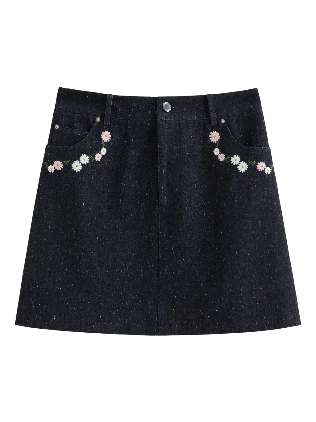 Women's Denim Skirt Floral Embroidered High-Waist