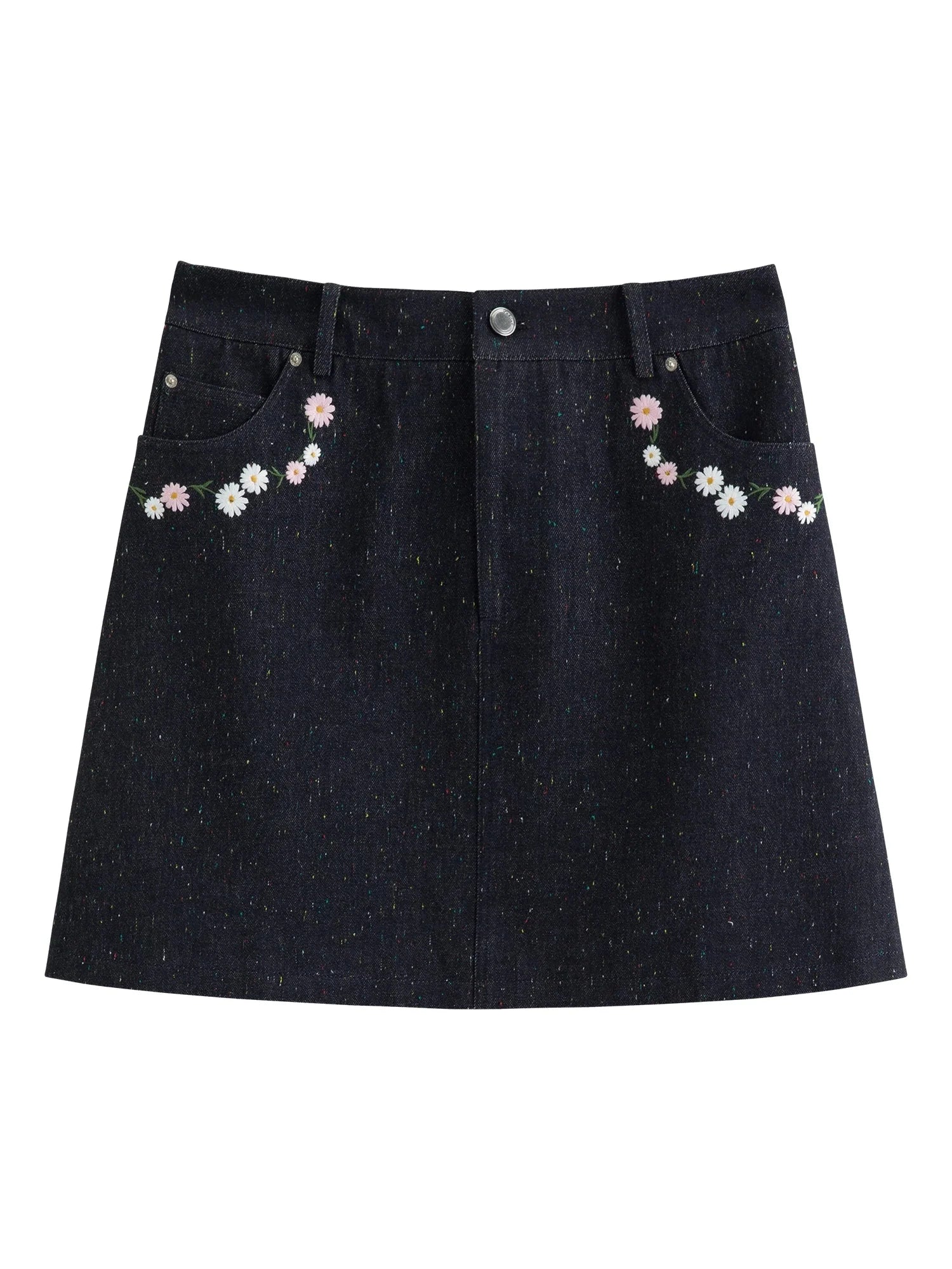 Women's Denim Skirt Floral Embroidered High-Waist