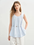 Women's Beaded Sleeveless Blue Cotton Top