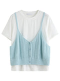 Women's Slim Woven T-Shirt & Suspender Two-Piece Set