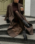 Chic Wool Long Coat with Shoulder Pads