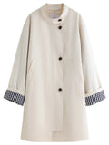 Women's Stand Collar Plaid Windbreaker