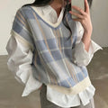 Vintage Korean Style Plaid Knit Pullover Vest