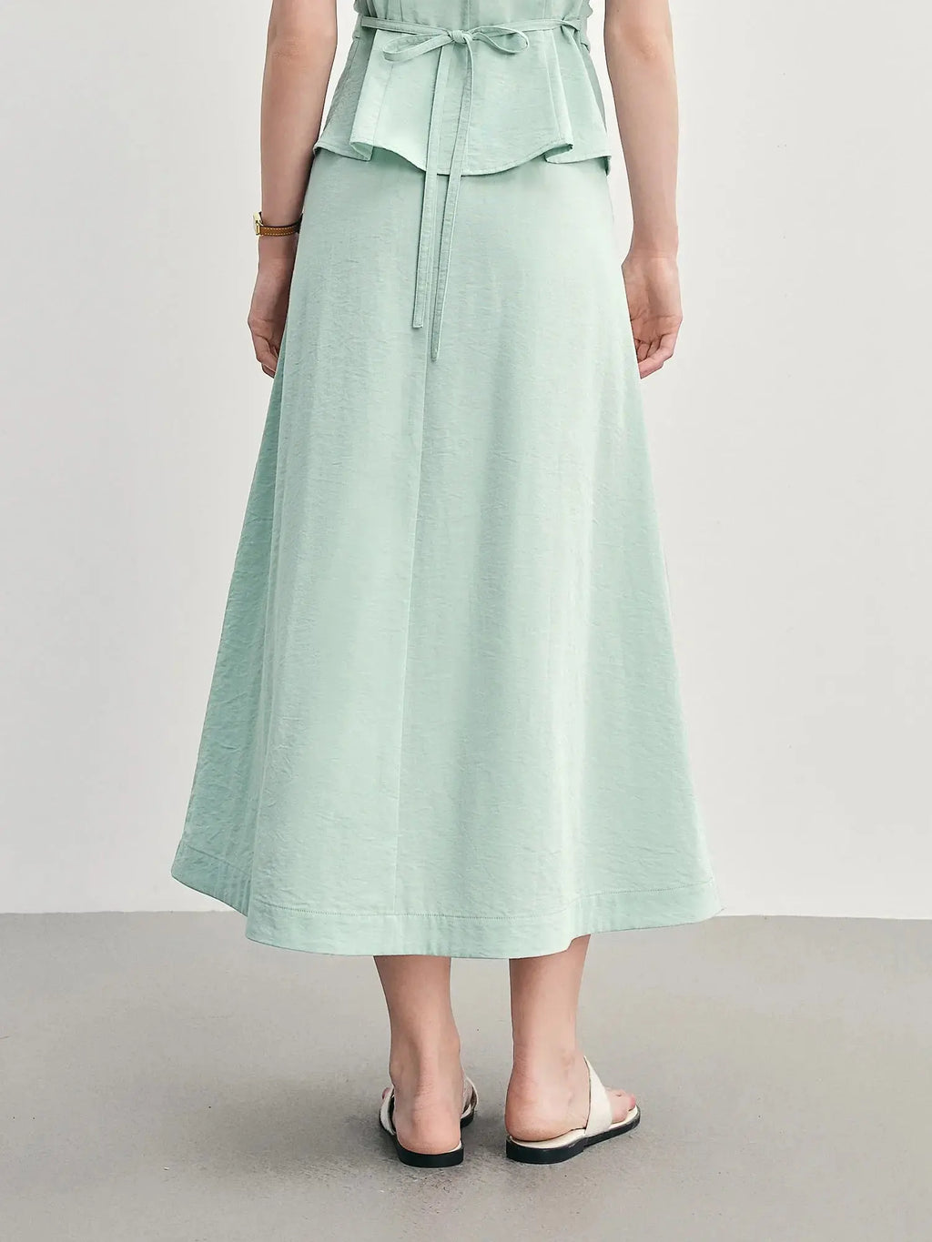 Pleated Short-Sleeve Shirt + Slim Skirt for Summer.