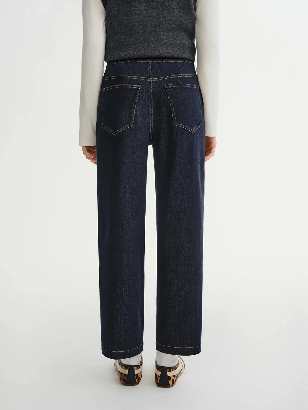 Plus Size Soft Denim Pants Elastic Waist Straight Leg