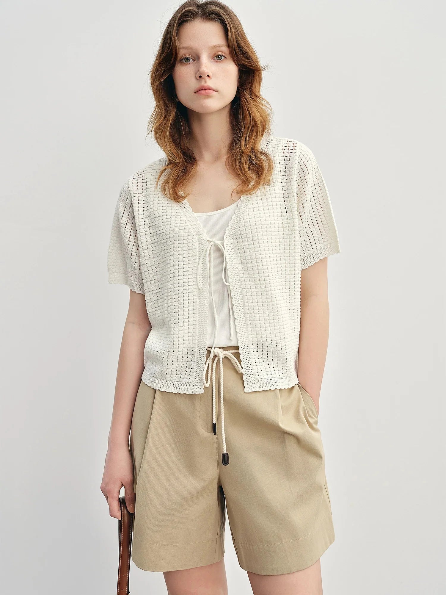 Textured Mesh Cardigan Relaxed Resort to Office Fit