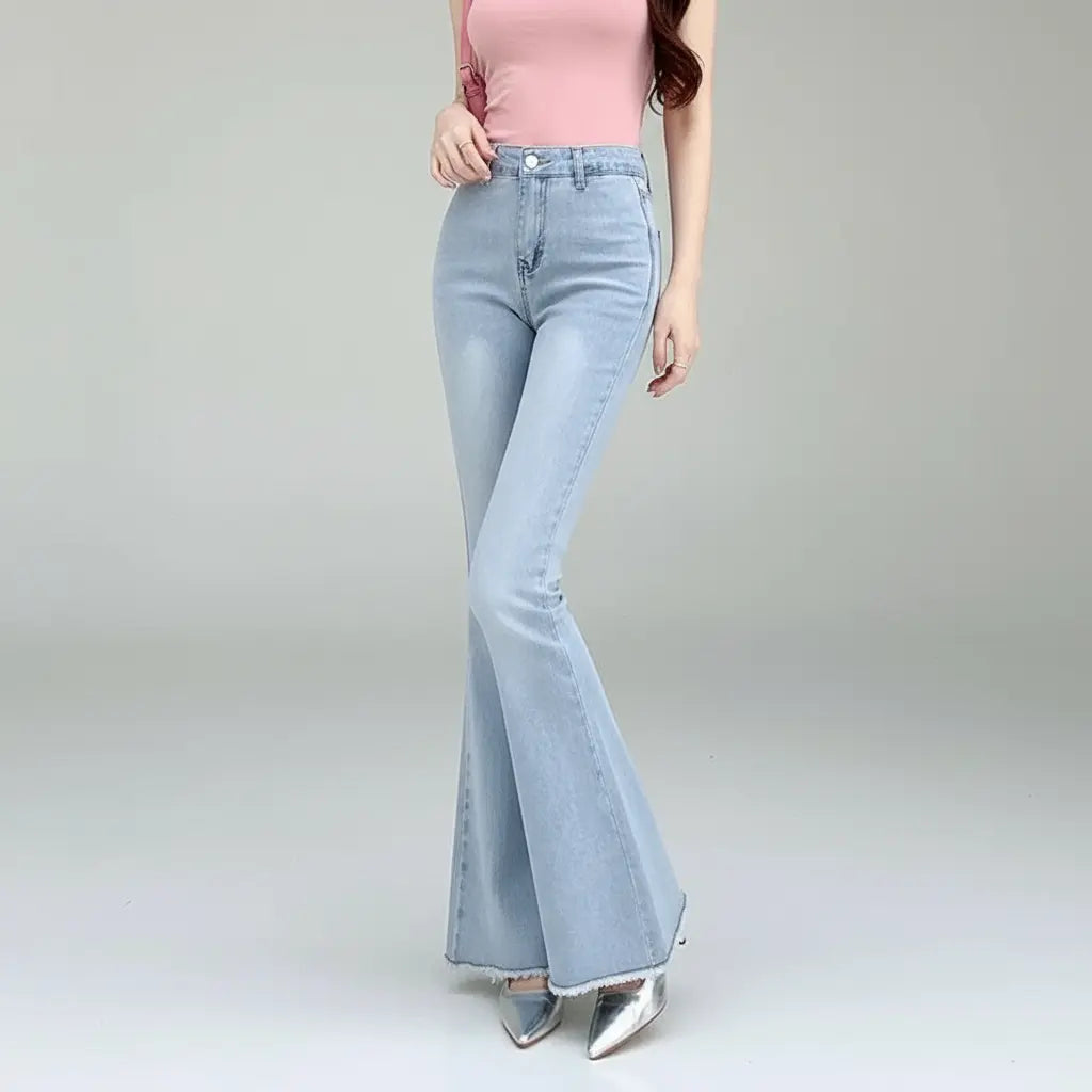 High-Waist Denim Flares with Bow Detail