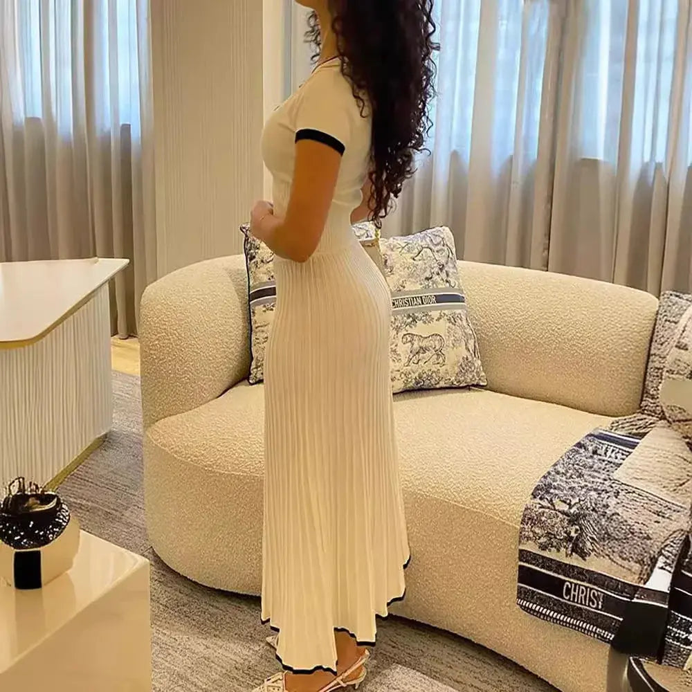 Elegant White Crop Top & Pleated Skirt Set