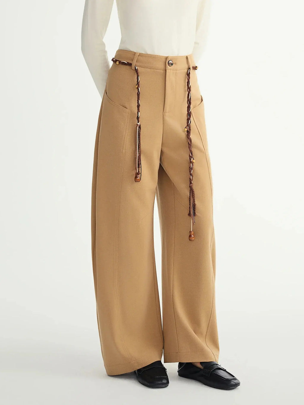Curved Hem Wide-Leg Pants