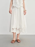 Plus-Size Elegant Cut-Out Embroidery Skirt and Blouse Set