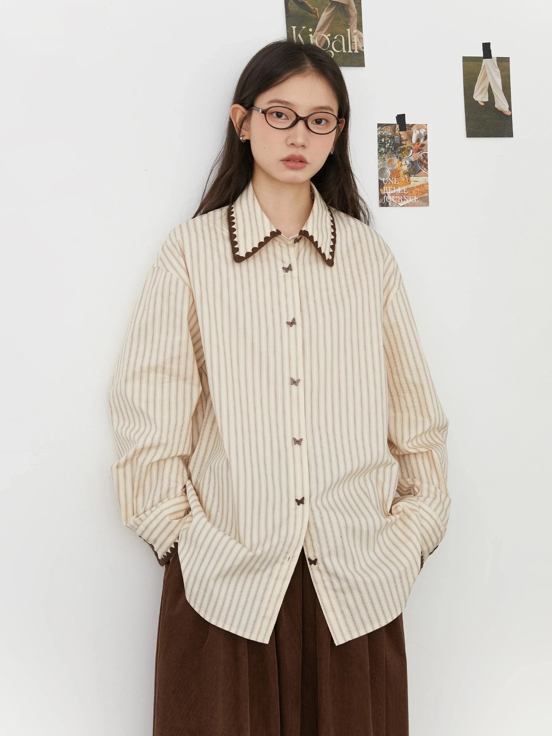 Women’s Striped Long Sleeve Blouse Loose Cotton Shirt