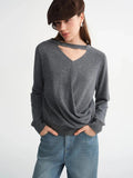 Plus-Size Floating Ribbon V-Neck Sweater