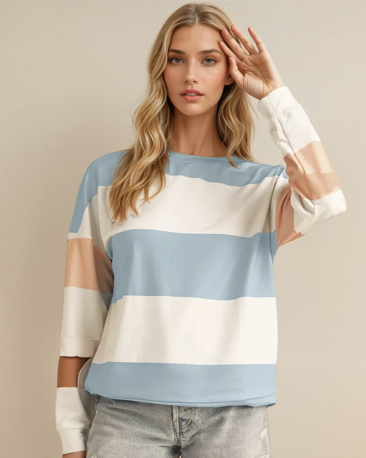 Ashlyn Lightweight Colorblock Sweatshirt - Blue