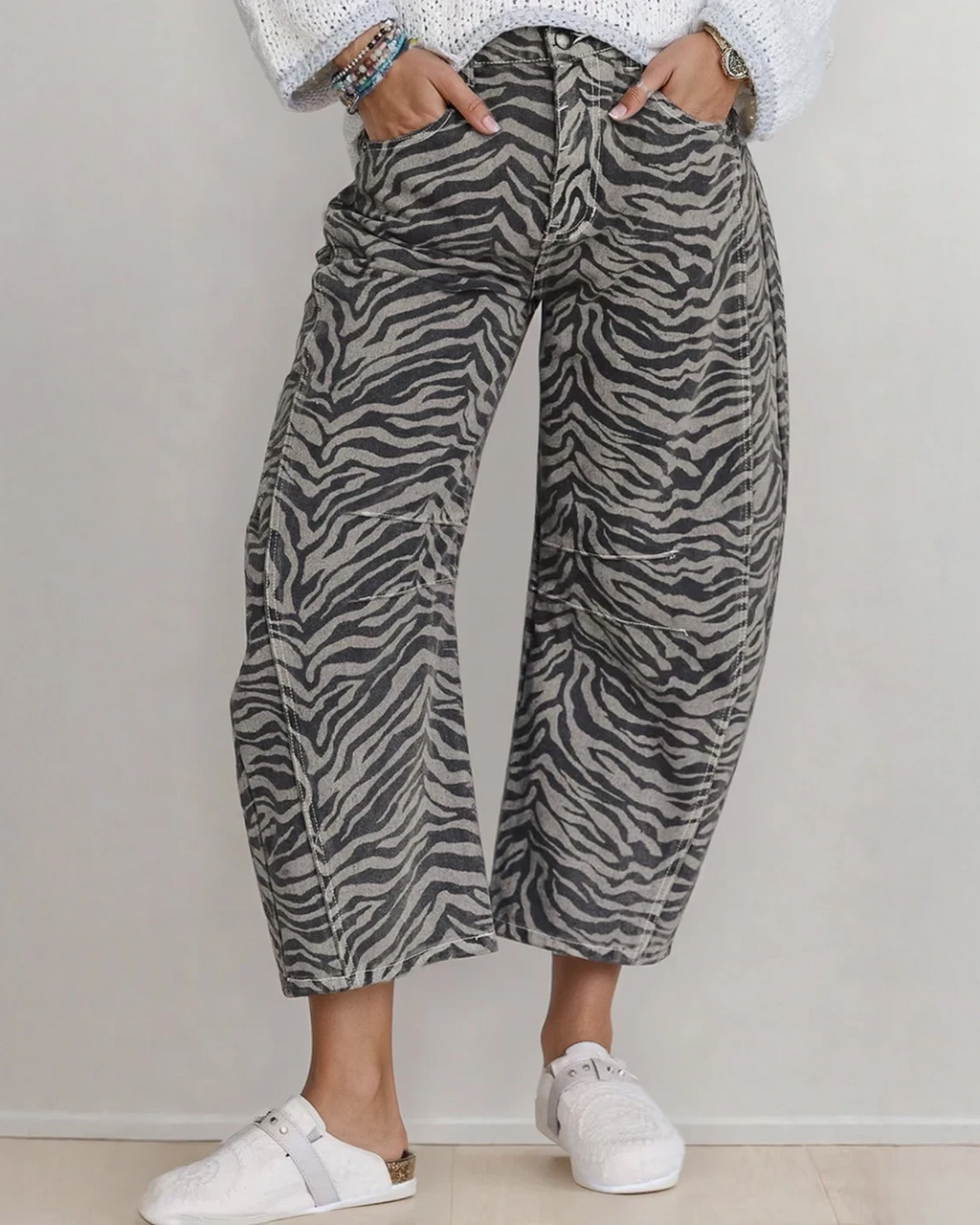 Hailey Zebra Stripe Printed Wide Leg Jeans