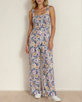 Angelica Square Neckline Stretch High Waist Jumpsuit - Purple Floral