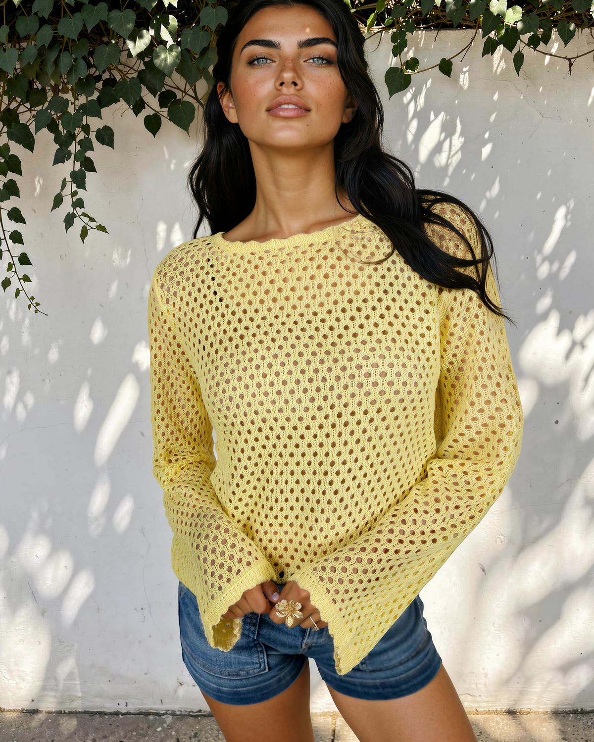 Felicity Hollow Out Knit Long Sleeve Top