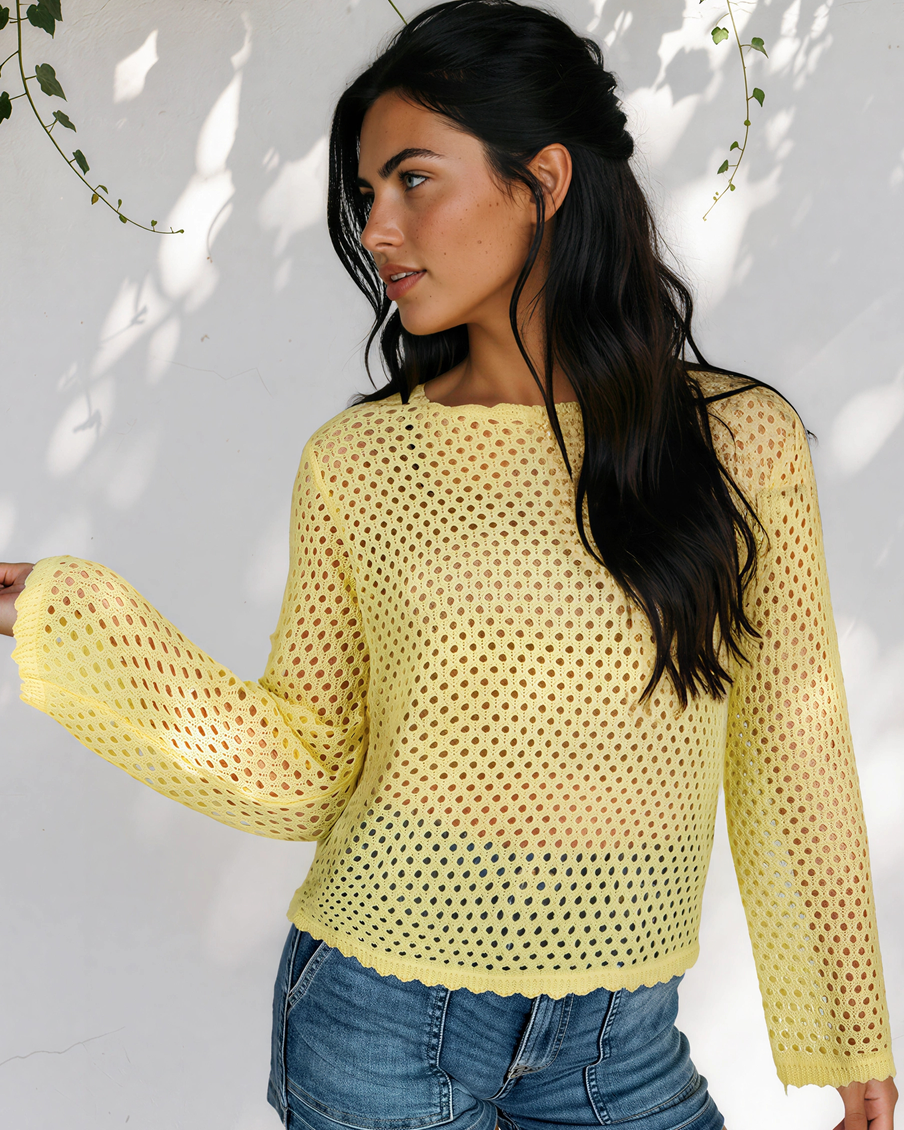 Felicity Hollow Out Knit Long Sleeve Top