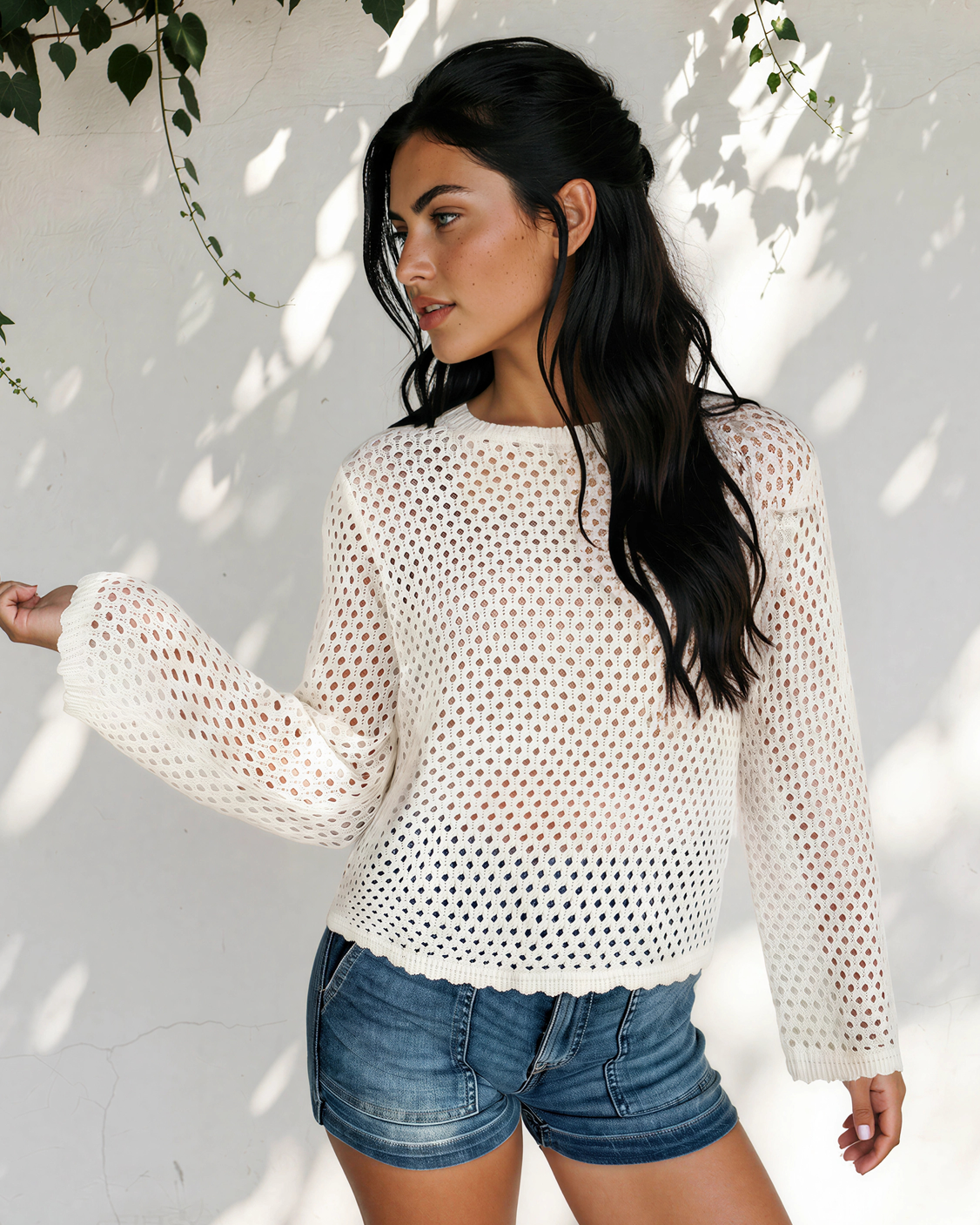 Felicity Hollow Out Knit Long Sleeve Top