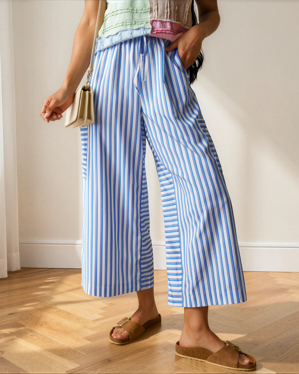 Layla Elastic Waist Patch Pocket Wide Leg Ankle-length Pants