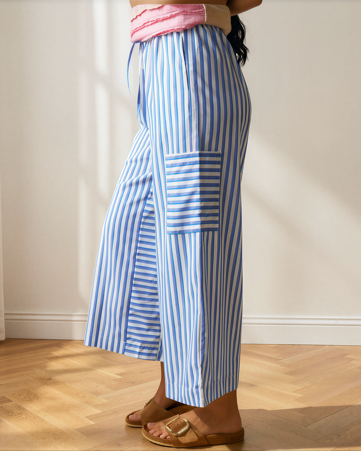 Layla Elastic Waist Patch Pocket Wide Leg Ankle-length Pants