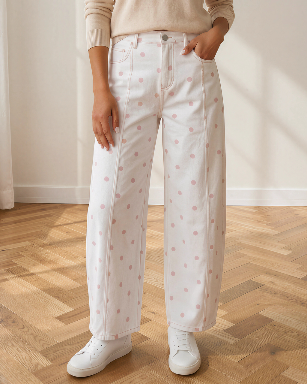 Dallas Polka Dot Print Barrel Jeans
