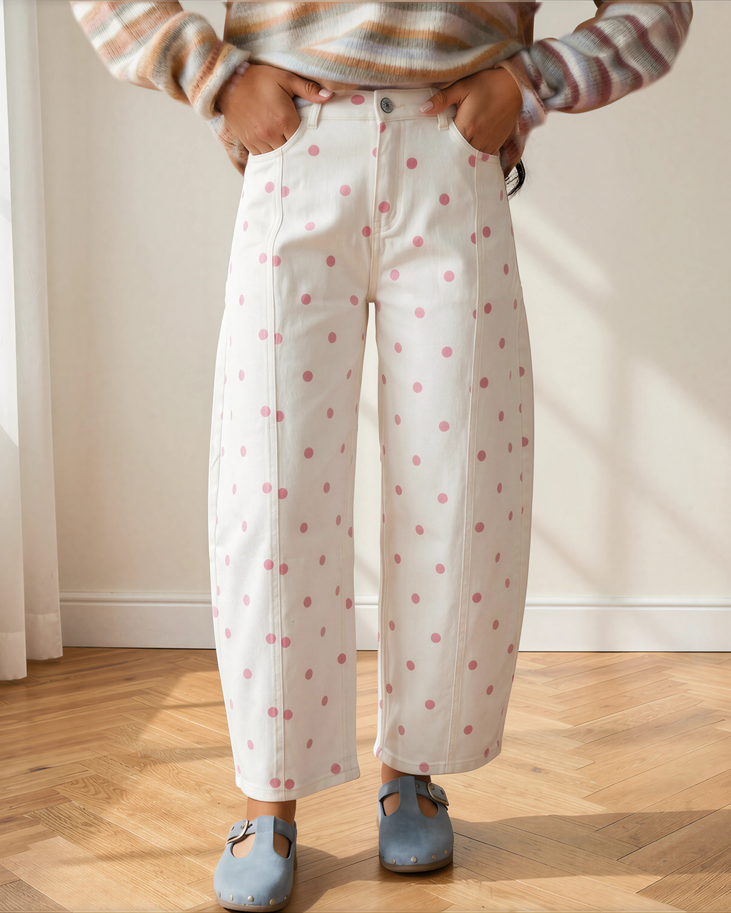 Dallas Polka Dot Print Barrel Jeans