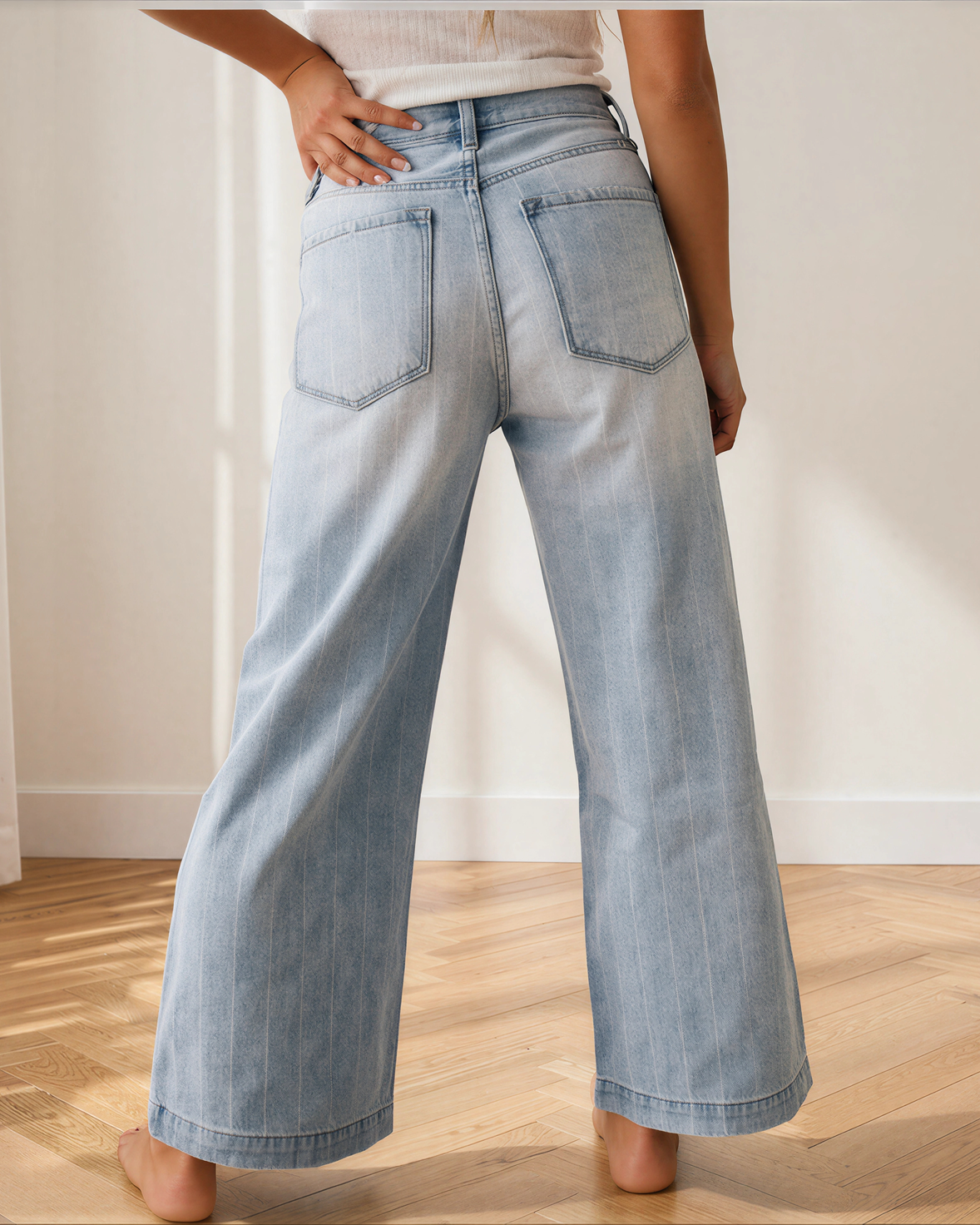 Veronica Pinstripe Wide Leg Jeans