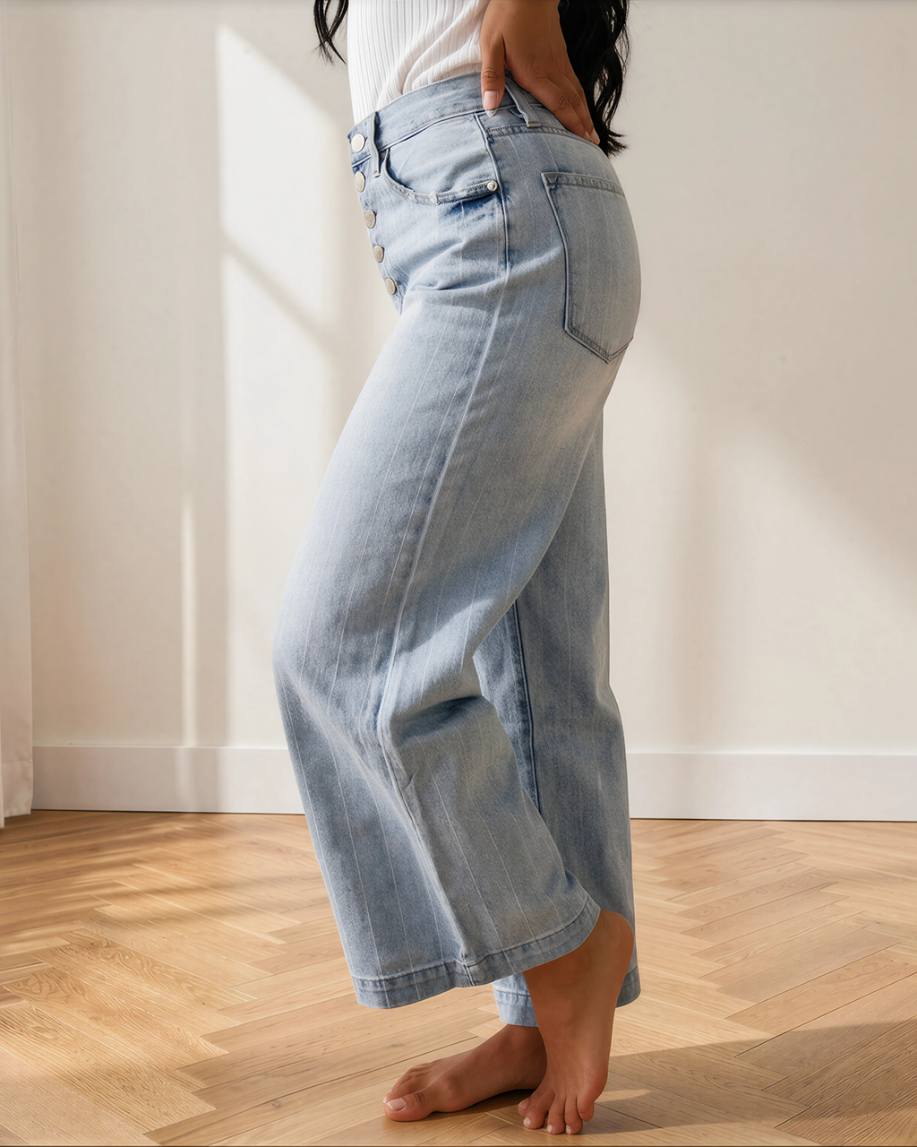 Veronica Pinstripe Wide Leg Jeans
