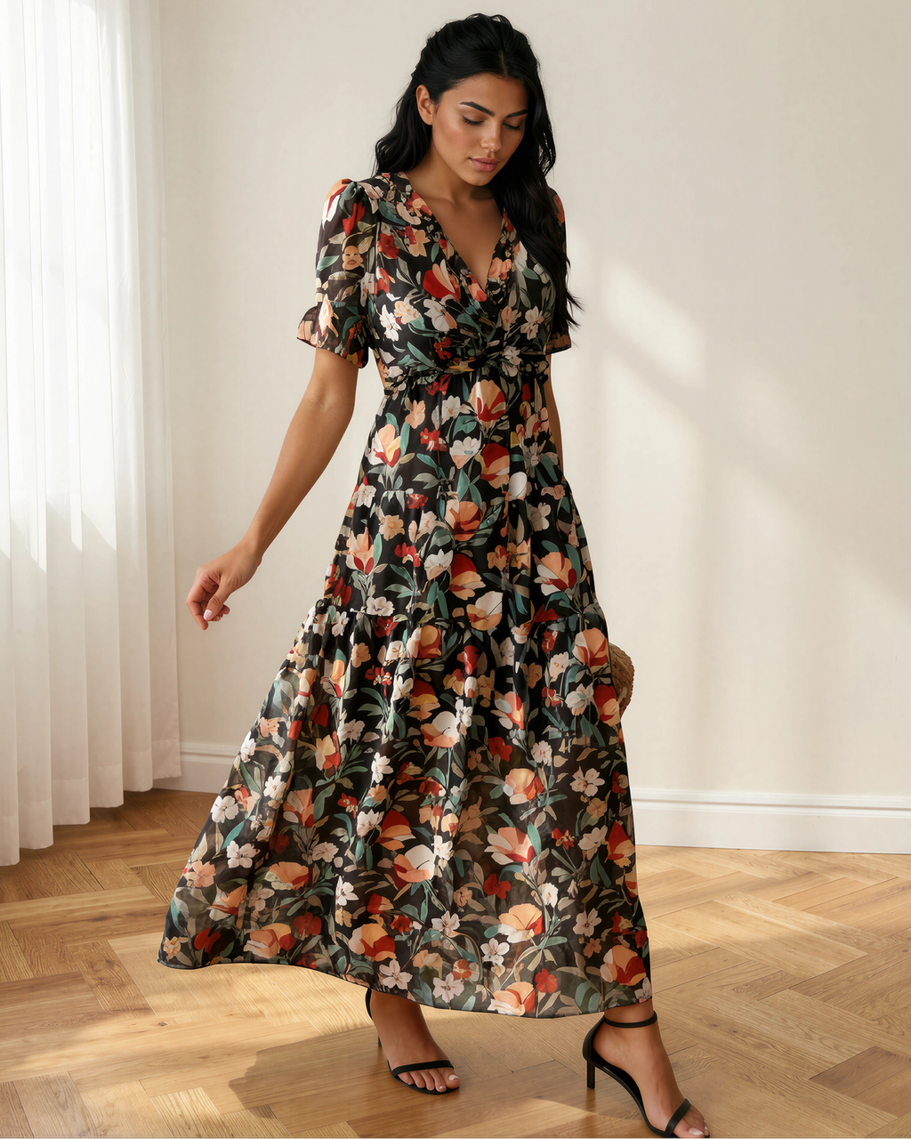 Haisley V Neck Short Sleeve Maxi Dress