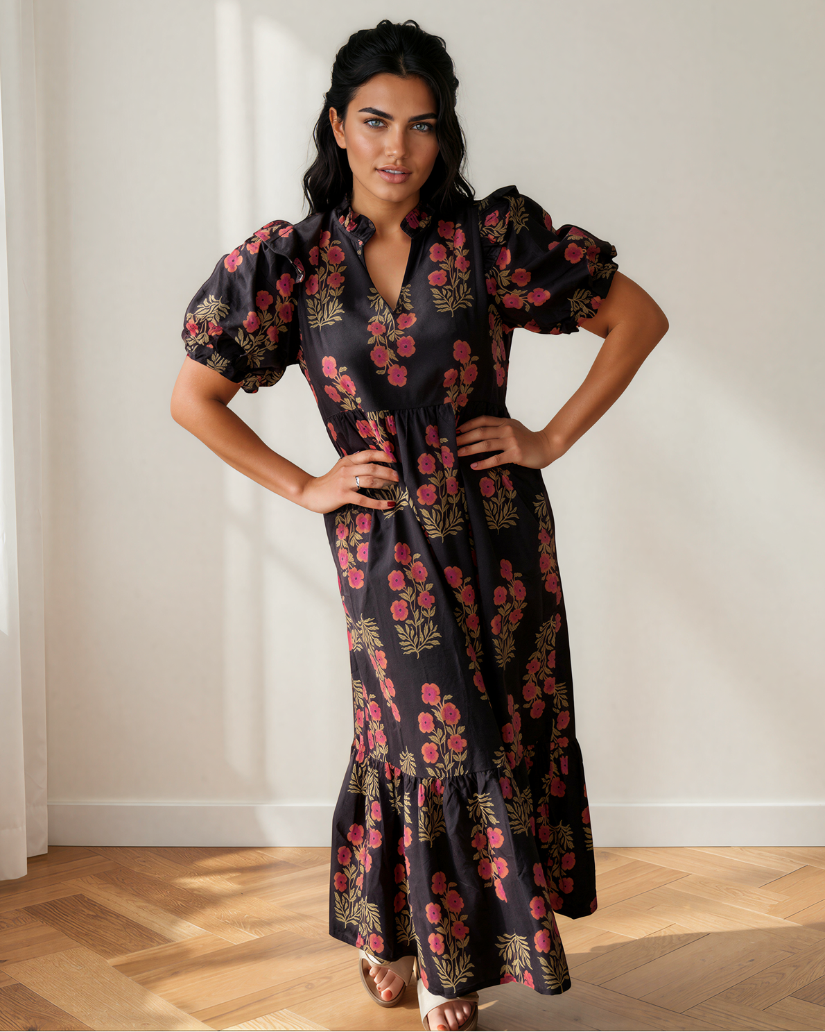 Kali Short Bubble Sleeve Tiered Maxi Dress