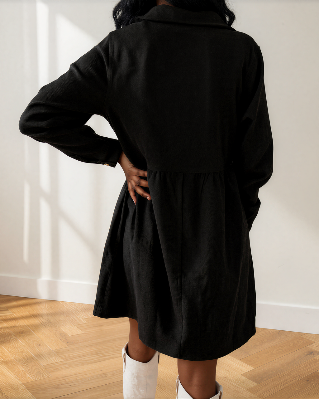 Abigail Corduroy Half Button Collared Long Sleeve Mini Dress