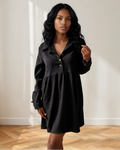 Abigail Corduroy Half Button Collared Long Sleeve Mini Dress