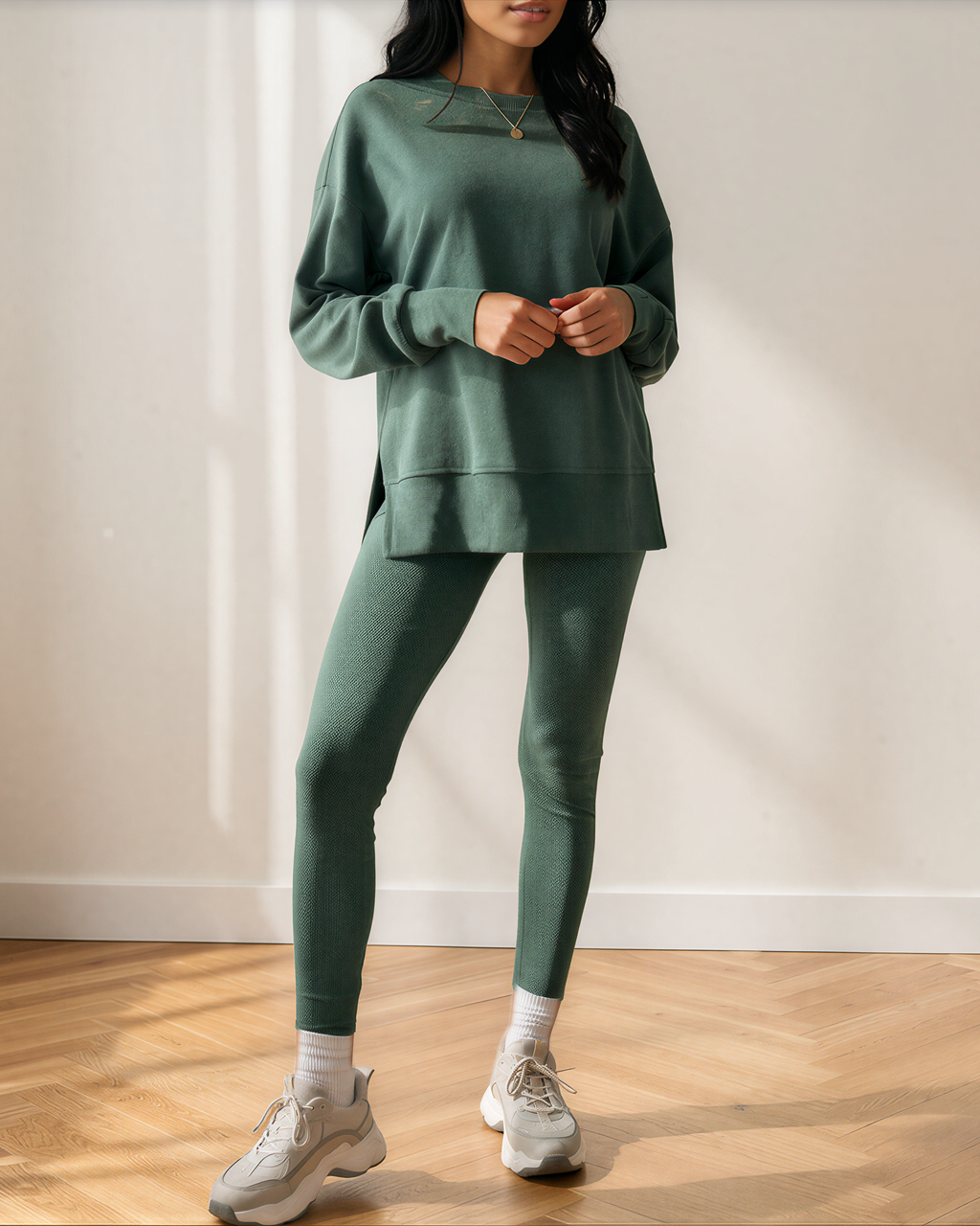 Remi Oversize Slit Sweatshirt Ribbed Leggings 2pcs Set