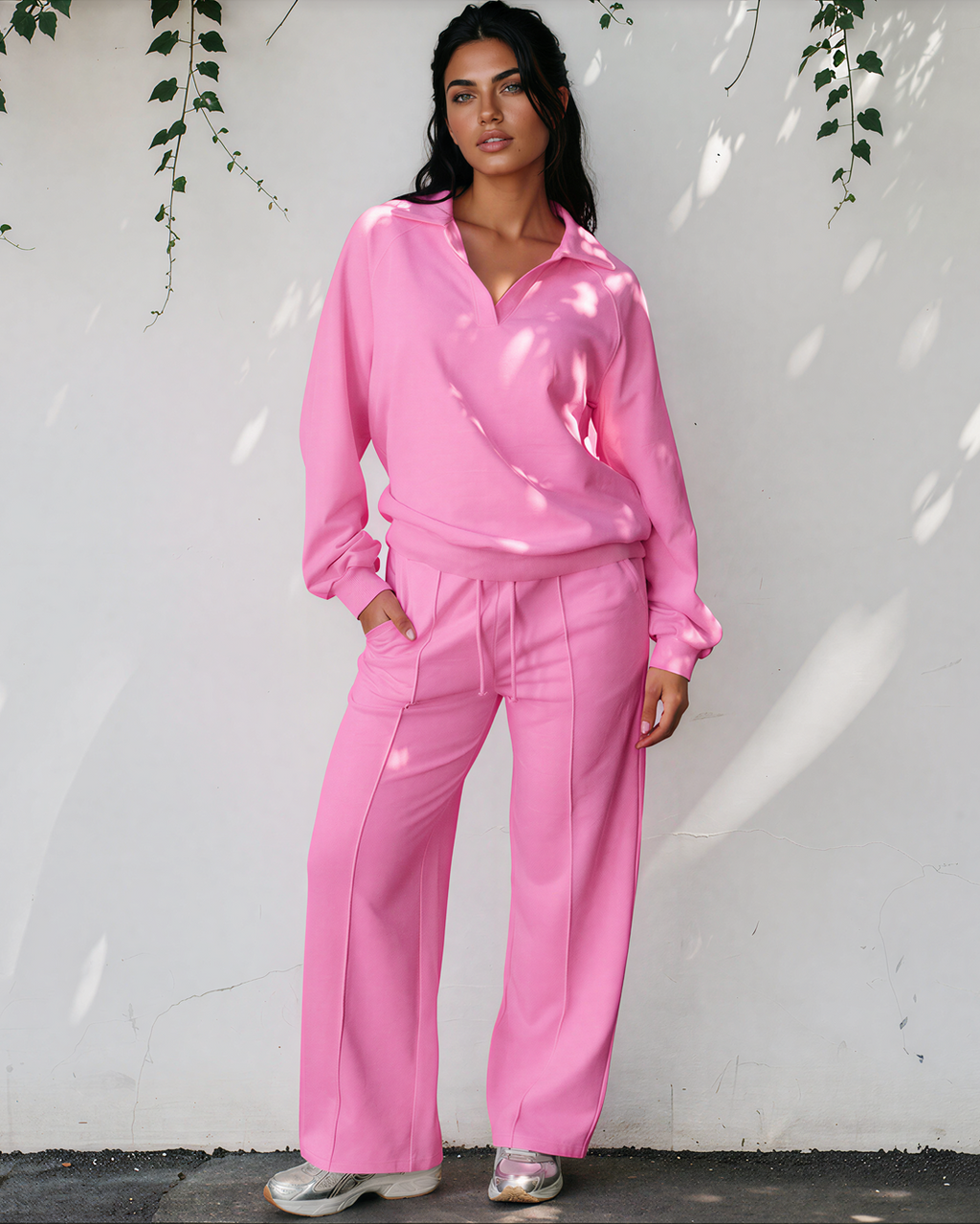 Addie V Neck Pullover and Drawstring Sweatpants Set