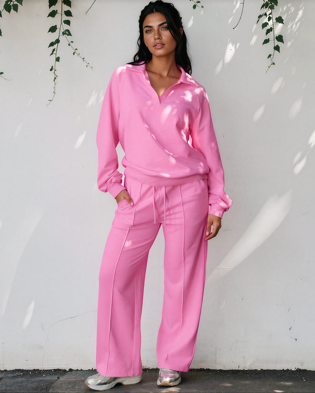 Addie V Neck Pullover and Drawstring Sweatpants Set